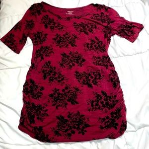 Burgundy Floral Motherhood Maternity Top with Scrunch sides